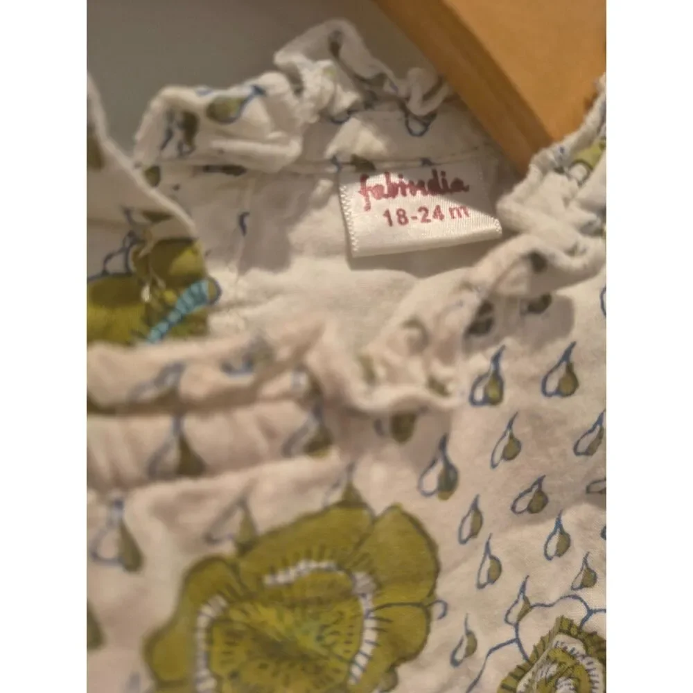 Floral Hand Block Printed Cotton Flutter Sleeve Frock 18-24m